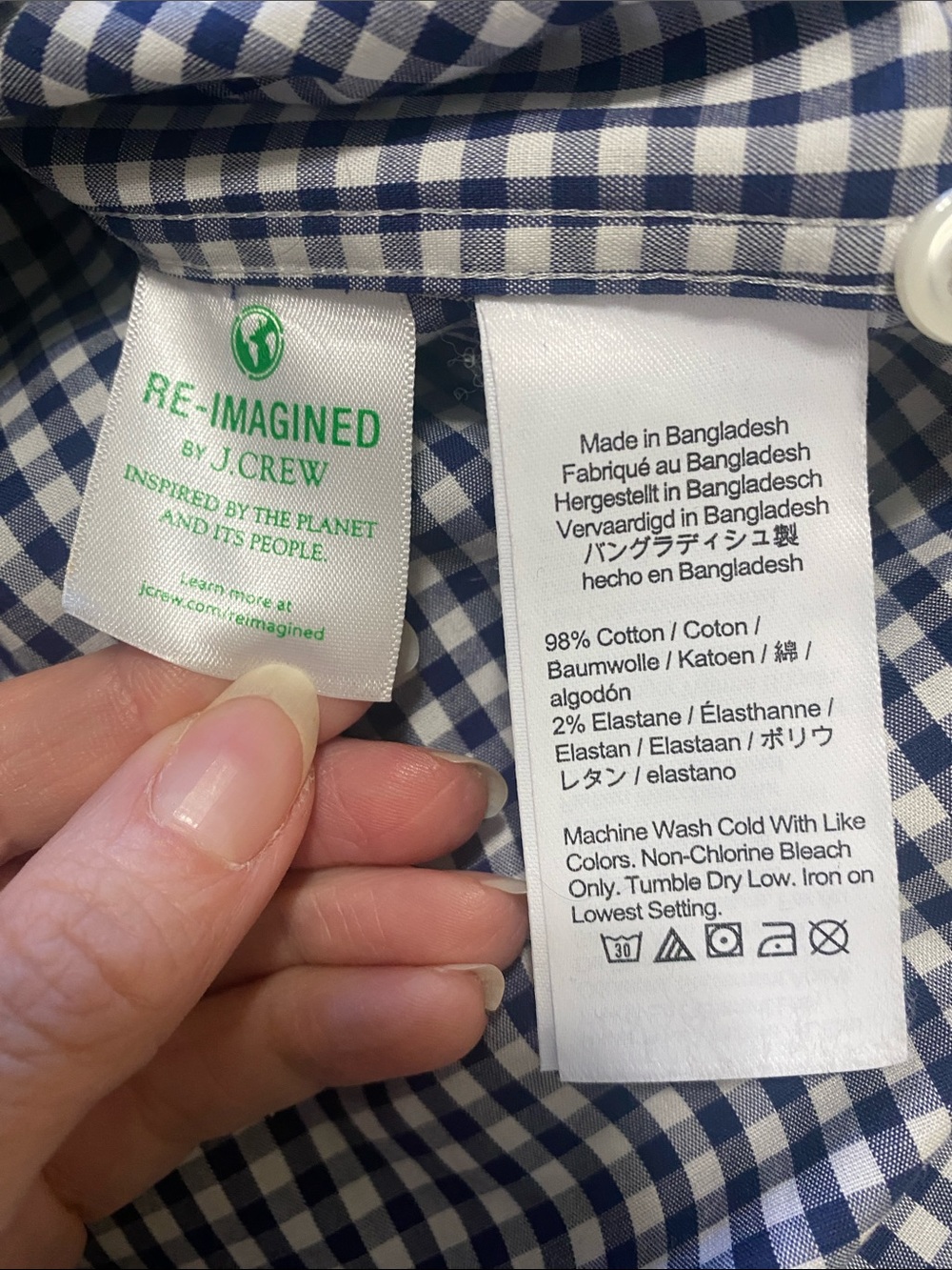 J Crew Men's Classic Navy and White Gingham Button-Up Shirt Sz L - Picture 4 of 4